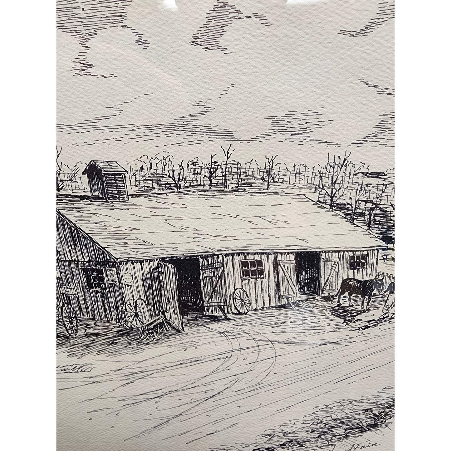 Lee’s Blacksmith Shop 1931 signed by artist Howard Fain Framed 16.5x20.75 1970