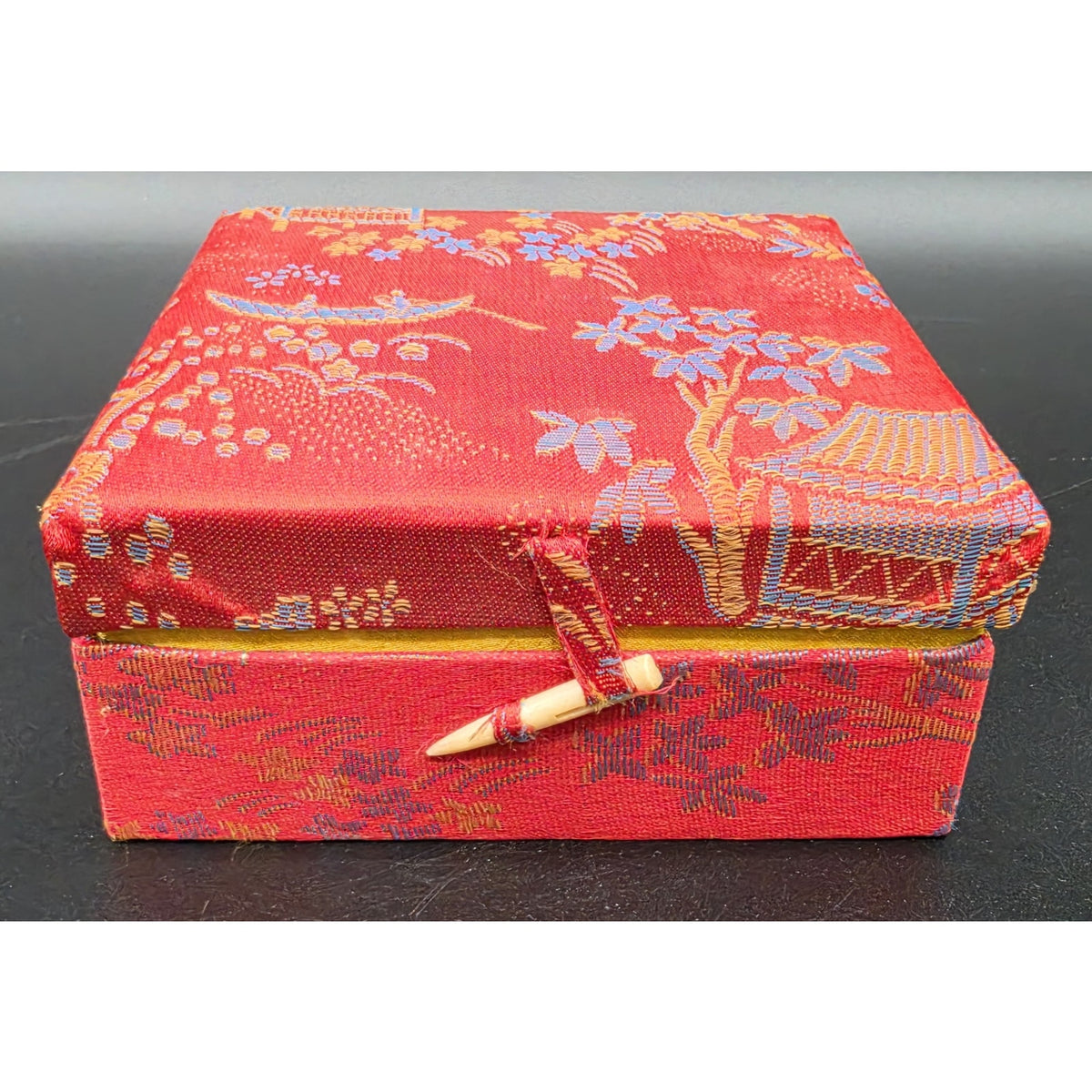 Vintage Hand Painted Porcelain Sake Tea Set 22K Gold Gilt Red Brocade Box Set