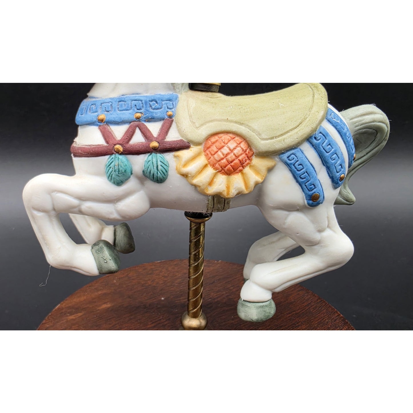 Vintage Taiwan Carousel Horse Music Box – Hand Painted Porcelain on Walnut Base