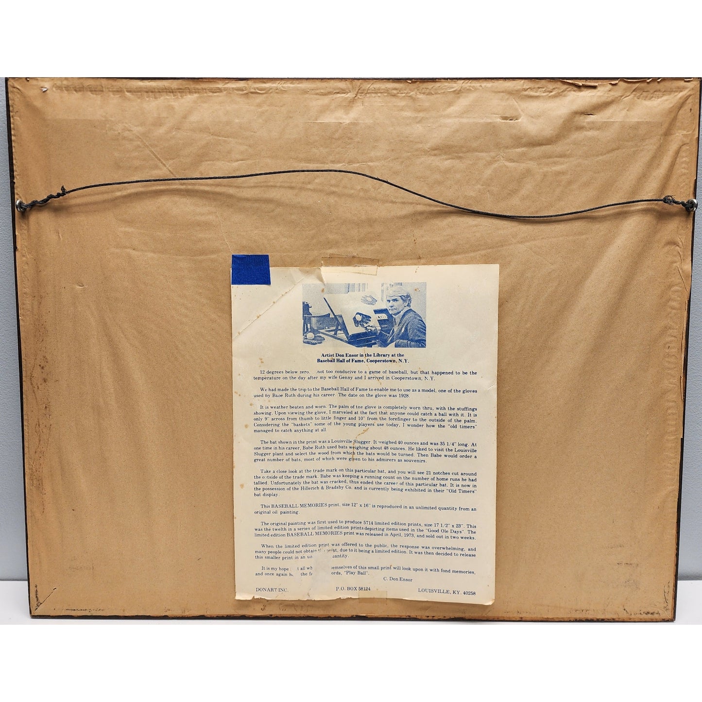 1973 C. Don Ensor Baseball Memories Art Framed 21.5x17.5 Cooperstown Babe Ruth