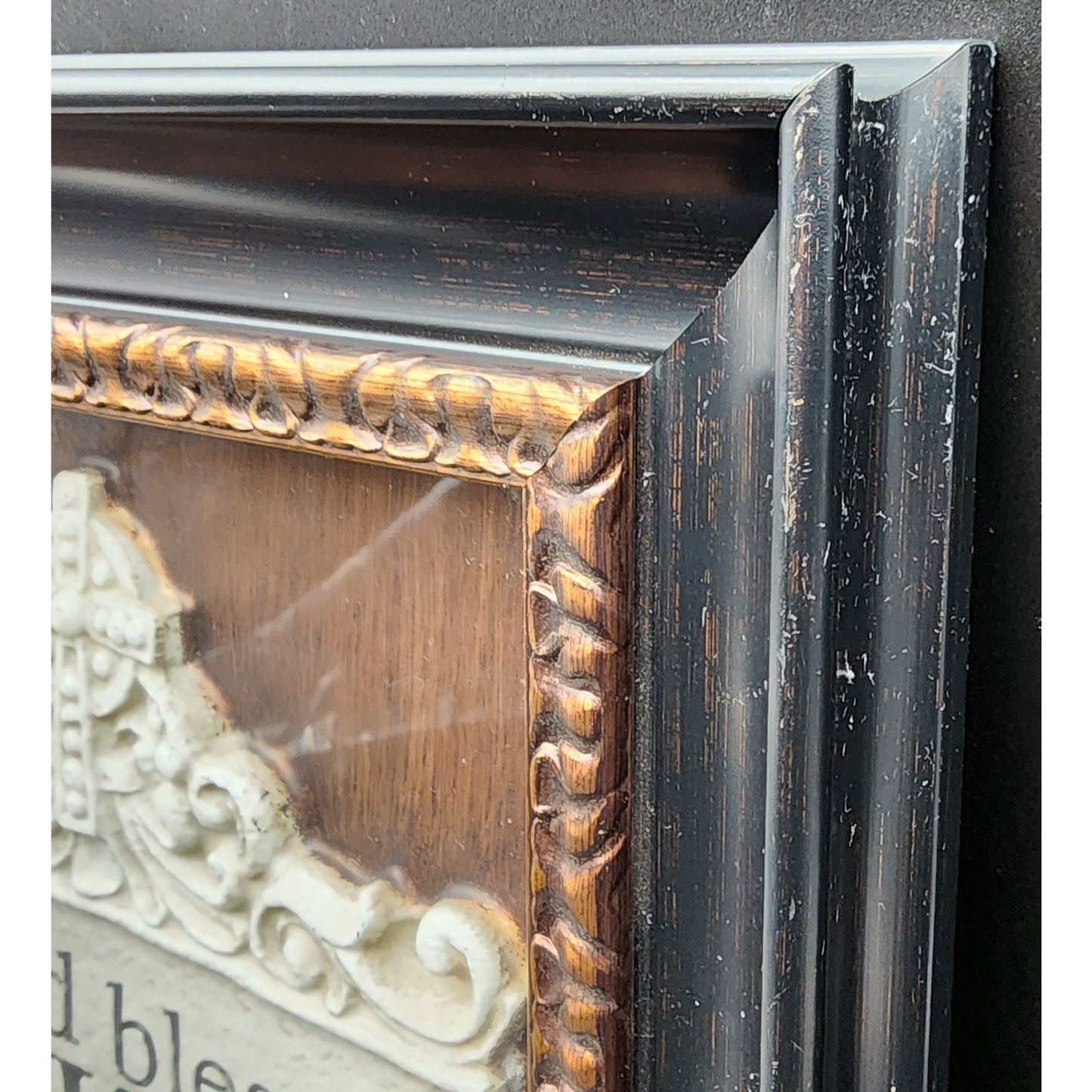 2009 “God Bless Our Home” Framed Shadowbox – Faux Walnut & Gilt, 14x13, Ready