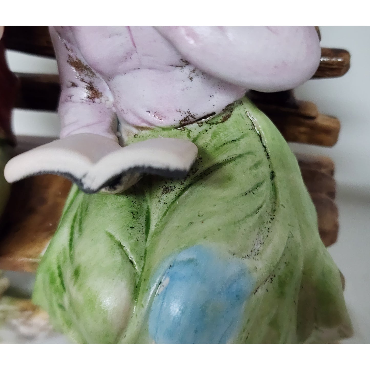 Vintage Boy Whispering to Girl On Bench Figurine Hand Painted on Bench 6"