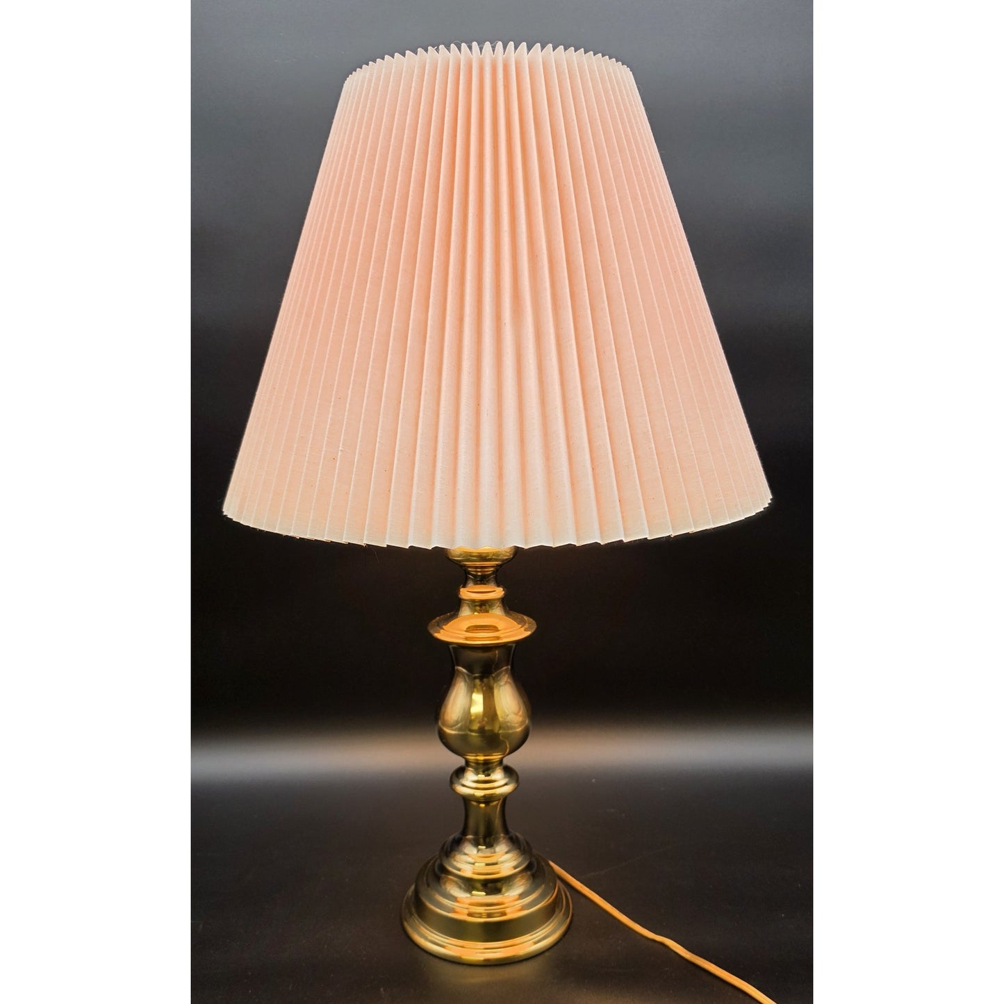 Vintage Solid Brass Table Lamp w/ Pleated Shade 25.5" Mexico Quality Made