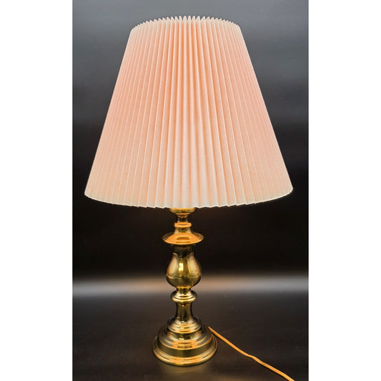 Vintage Solid Brass Table Lamp w/ Pleated Shade 25.5" Mexico Quality Made