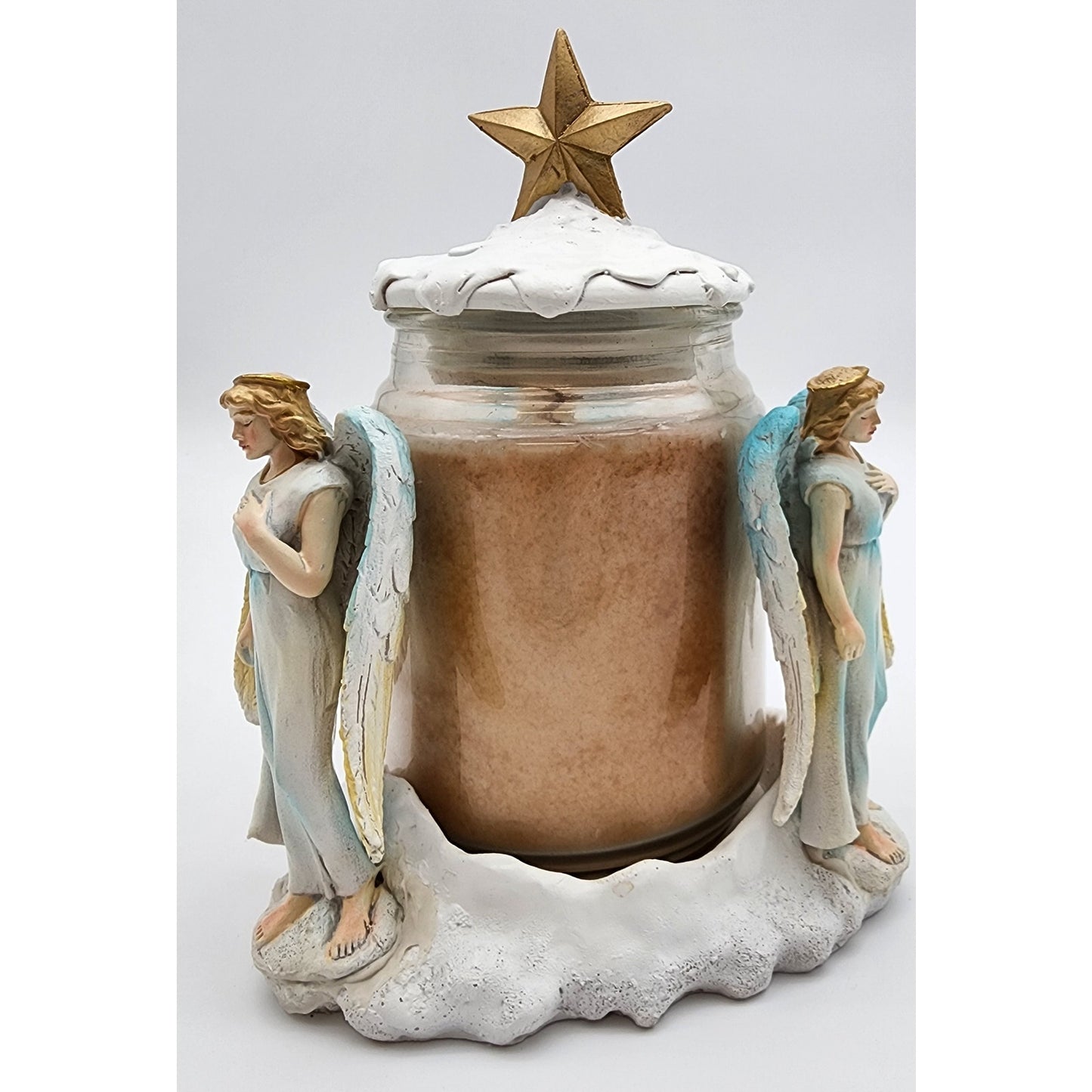 3 Angel Candle Holder w/ Lid – Ceramic Holiday Decor Butterscotch Scent Unused