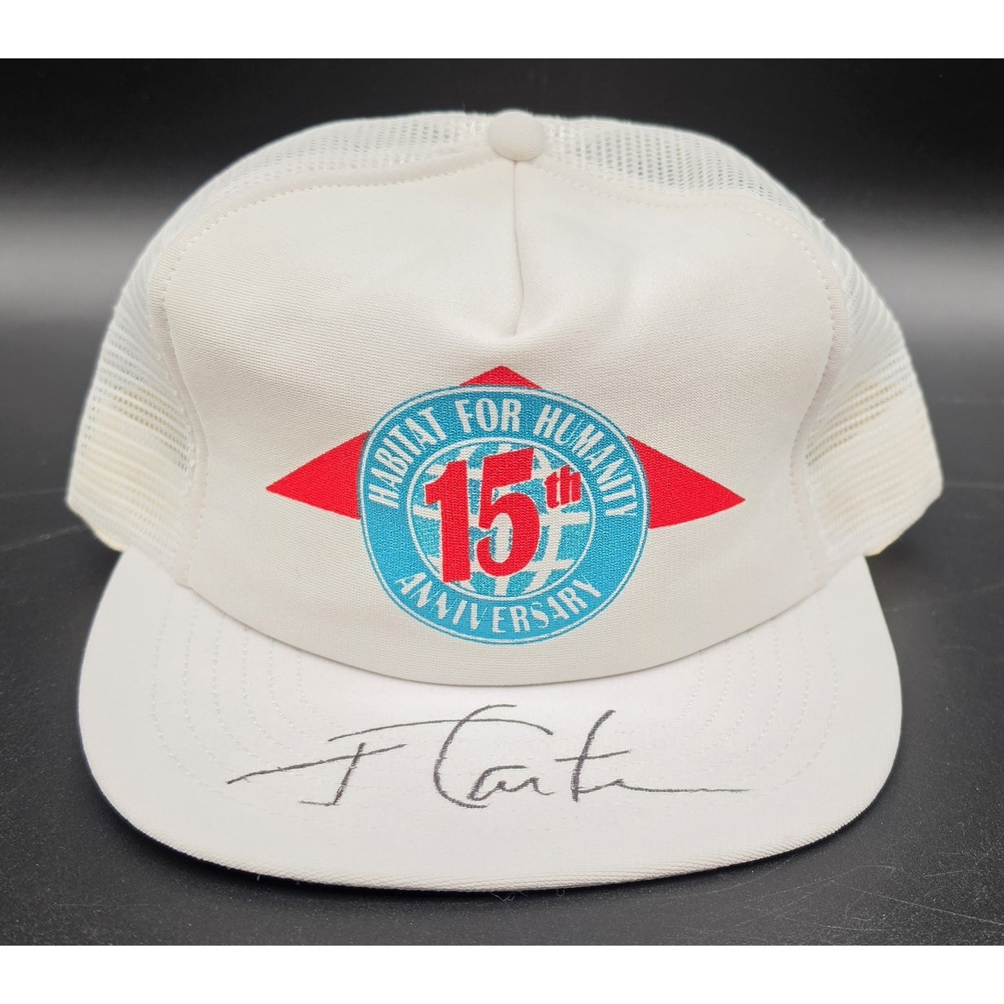 1991 Habitat for Humanity 15th Anniversary Trucker Cap Signed on bill J.  Carter