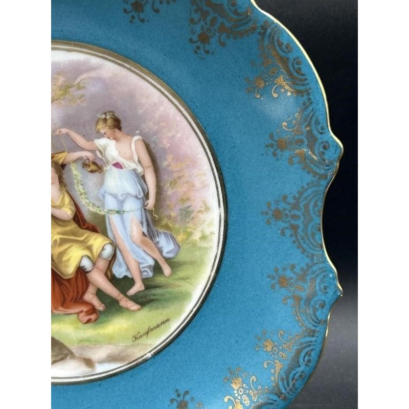 Victoria Austria Sevres Style Kaufmann Watteau Scene Plate 10" Celeste Blue 22K Gold