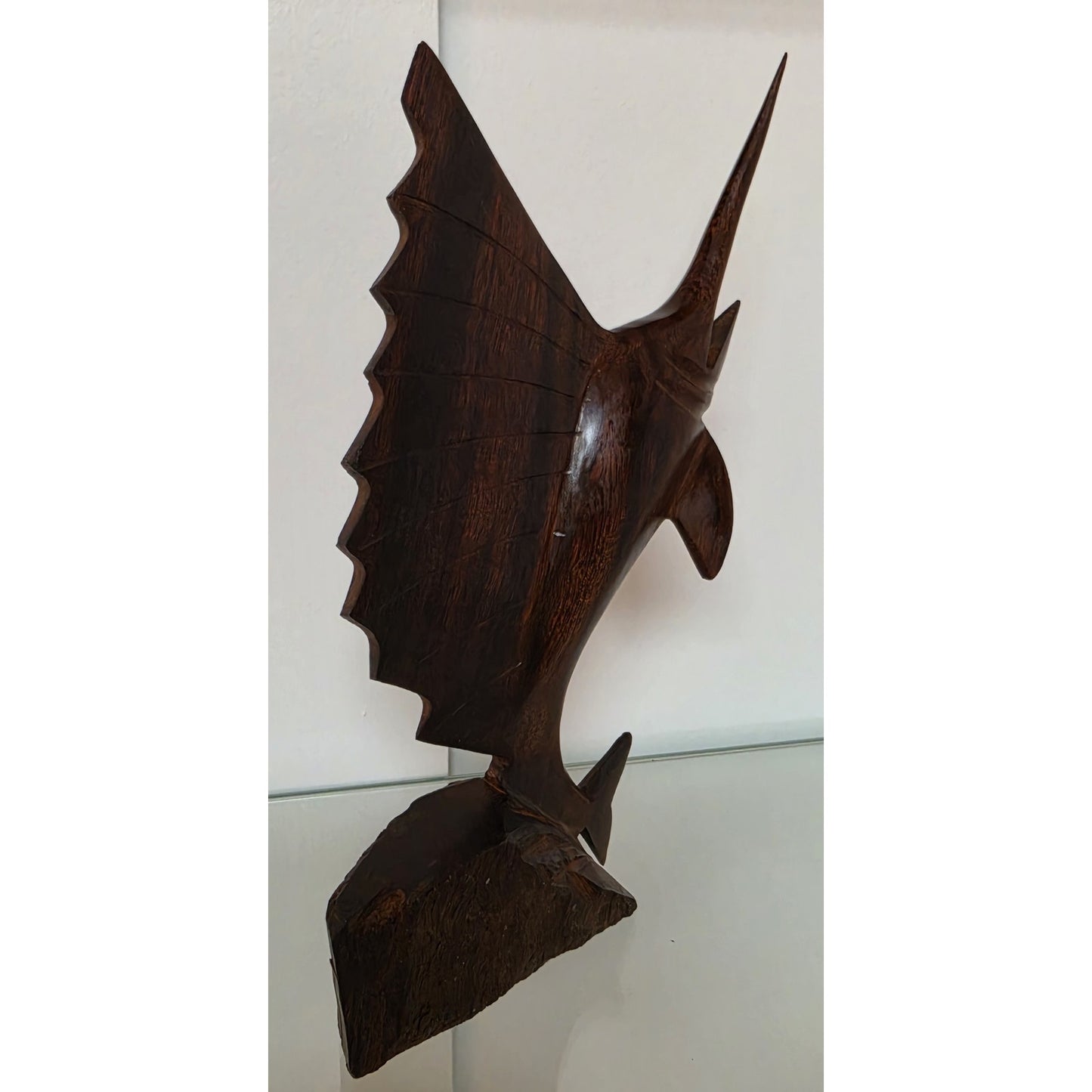 Vintage Hand‑Carved Mahogany Swordfish Statue 8.5" Elegant Wood Art - Beautiful