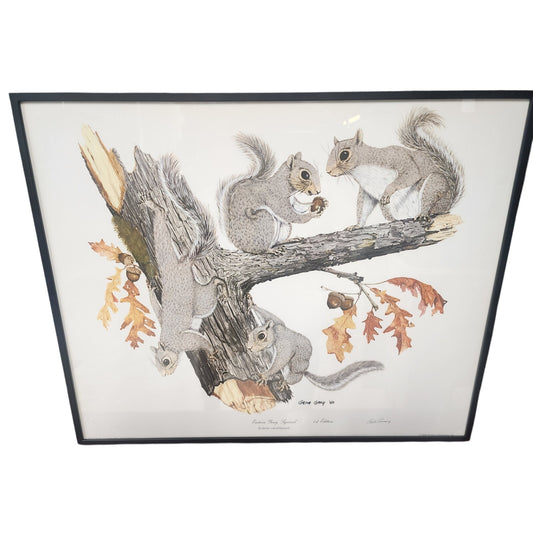 Gene Gray Signed Eastern Gray Squirrel Print 1st Ed Framed 1988 Wildlife Art