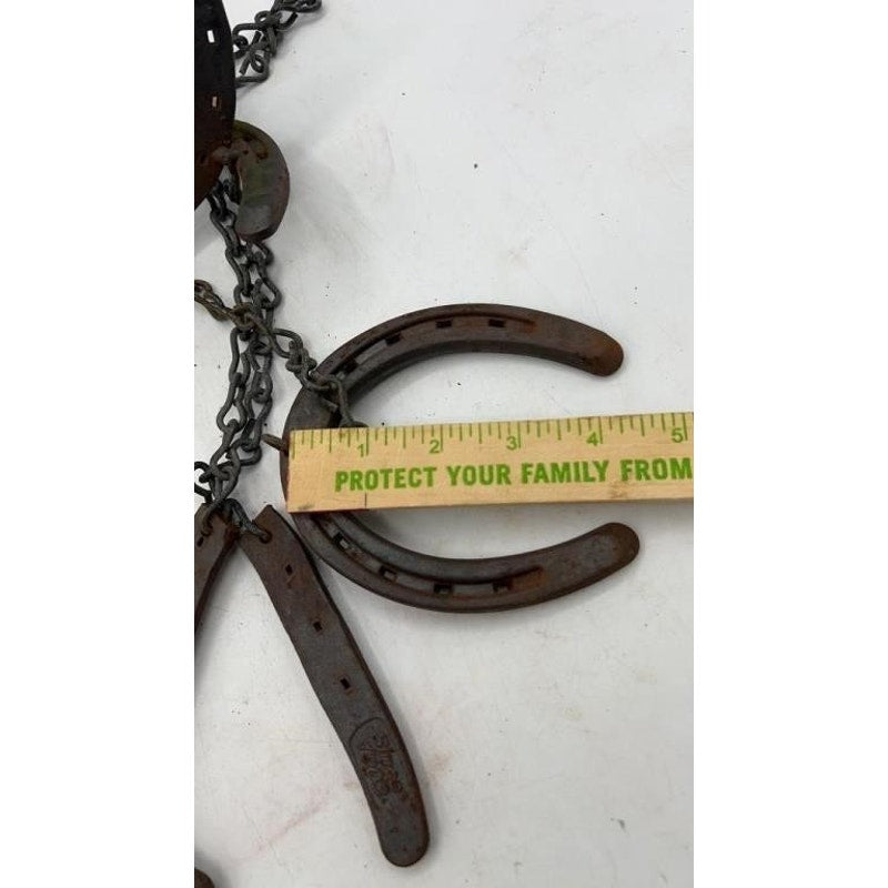 Rustic Handmade Horseshoe Wind Chimes 15" Metal Chains Hearts Western Farmhouse Decor