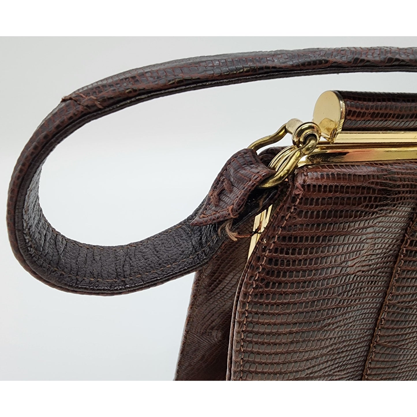 Sterling USA Genuine Lizard Handbag, Brass Accents, VTG London Luggage KY - Rare