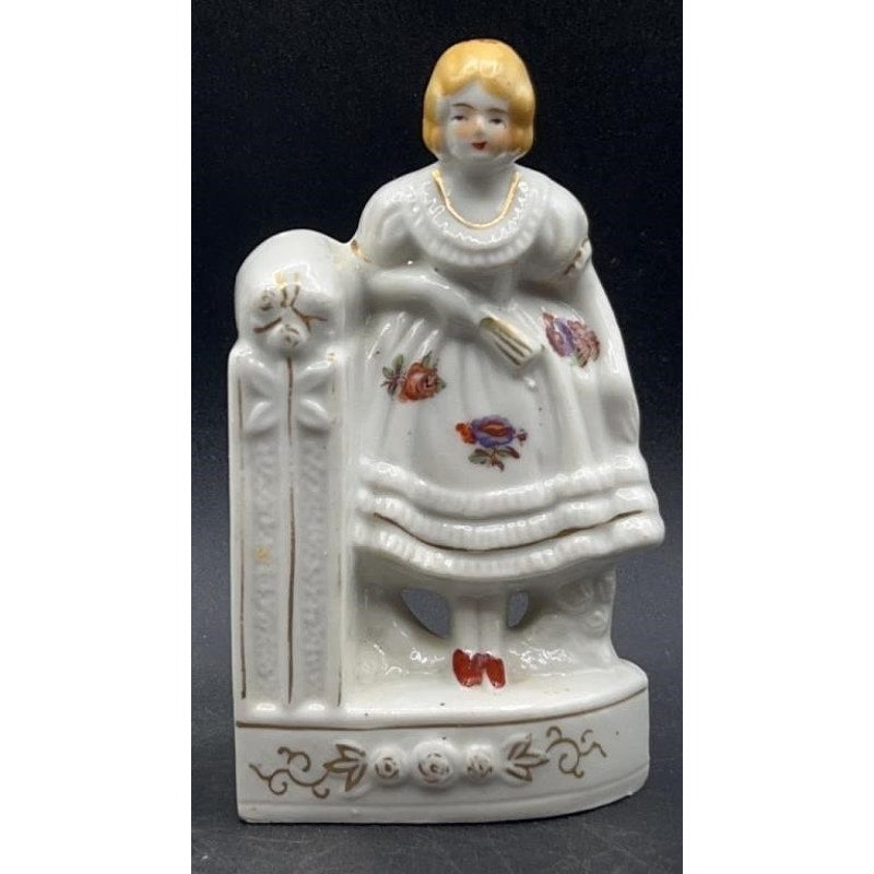 VTG Japanese Porcelain Colonial Man & Woman Bookends Hand-painted; 22K Gold Accent 5.25"