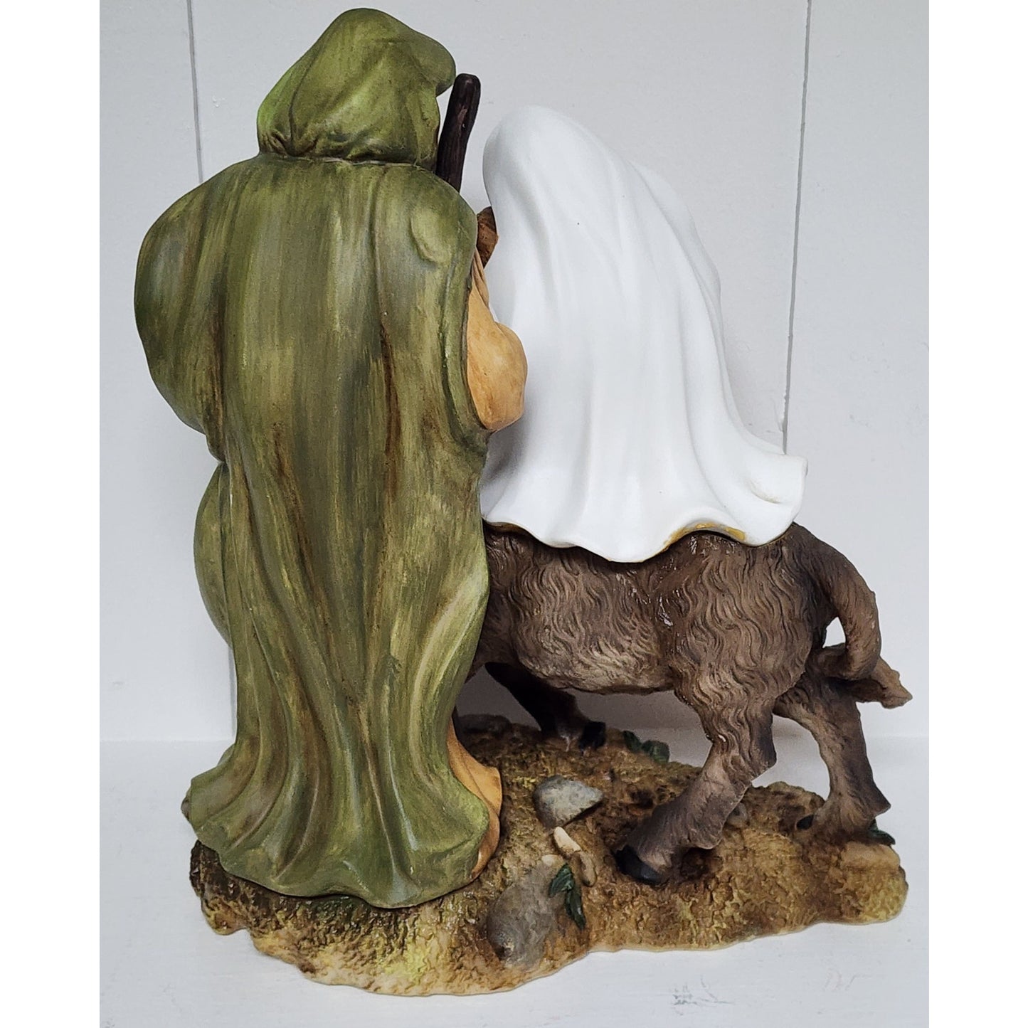 Vintage Holy Family Figurine Mary Joseph Baby Jesus Hand Painted 10.75" Heavy