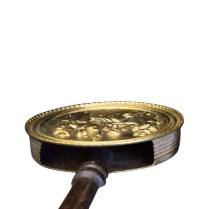 Vtg Pair British Brass Bed Warmers w/ Wooden Handles Pub Bar Scene - England