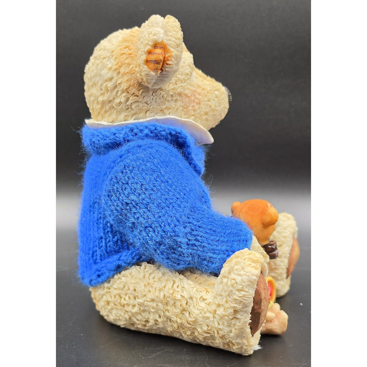 Vintage UK Bear Figurine Knit Royal Blue Sweater Cross Stitch UK Basketballs 8"
