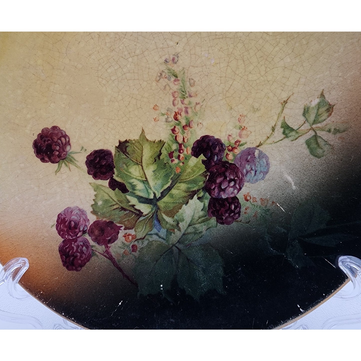 Set of 5 Vintage Hand-Painted Fruit Plates Grapes & Berries 6.5" Gold Trim Glaze