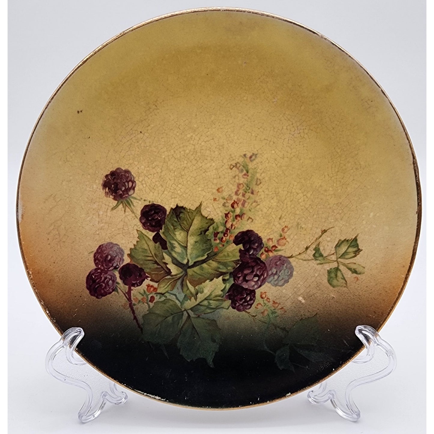 Set of 5 Vintage Hand-Painted Fruit Plates Grapes & Berries 6.5" Gold Trim Glaze