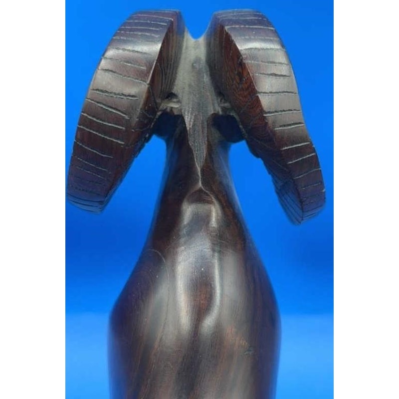 VTG Hand-Carved Solid Wood Ram Sculpture 9.75" Tall Heavy Folk Art Figurine