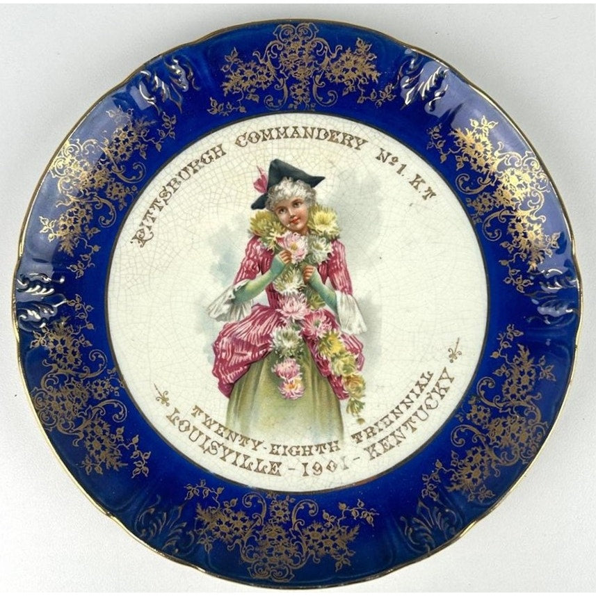 1901 Masonic Plate Louisville KY Knowles Taylor Gold Gilt Lady Floral Vitreous8"