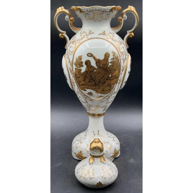 Antique Victorian Porcelain Vase Gold Gilt Lidded Ornate Handles 16" Tall