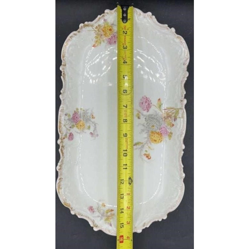 Antique Higgins & Seiter Elite France Porcelain Platter 16" Floral Gold Trim