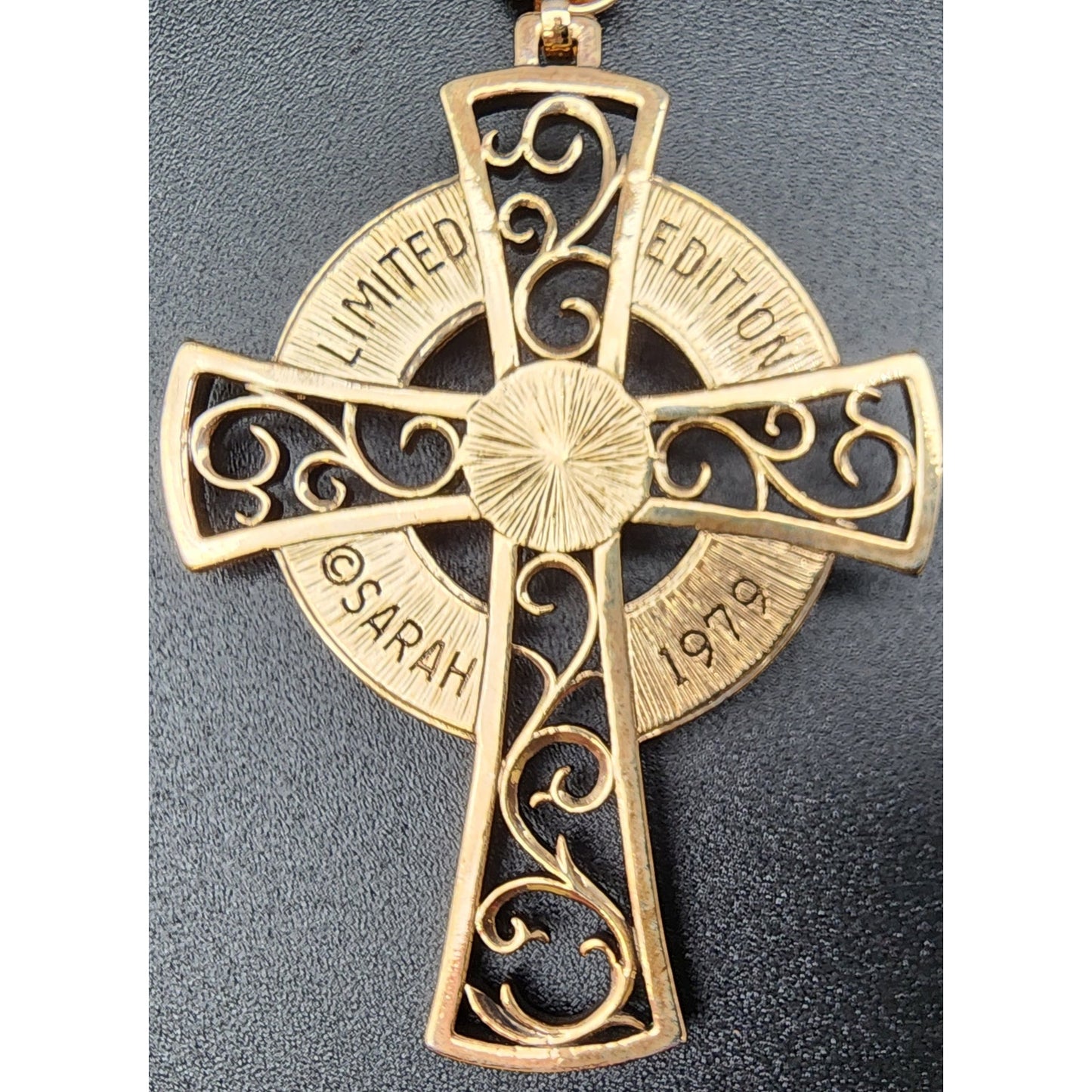 1979 Sarah Coventry Celtic Cross Necklace w/ Amber Gemstone – Limited Edition