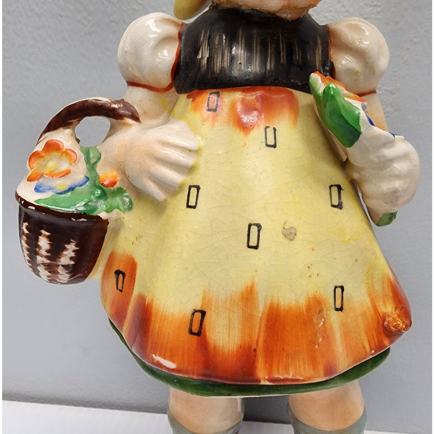 Vintage Made in Japan Dutch Girl Figurine Hand Painted w/ Flower Basket 8.5"
