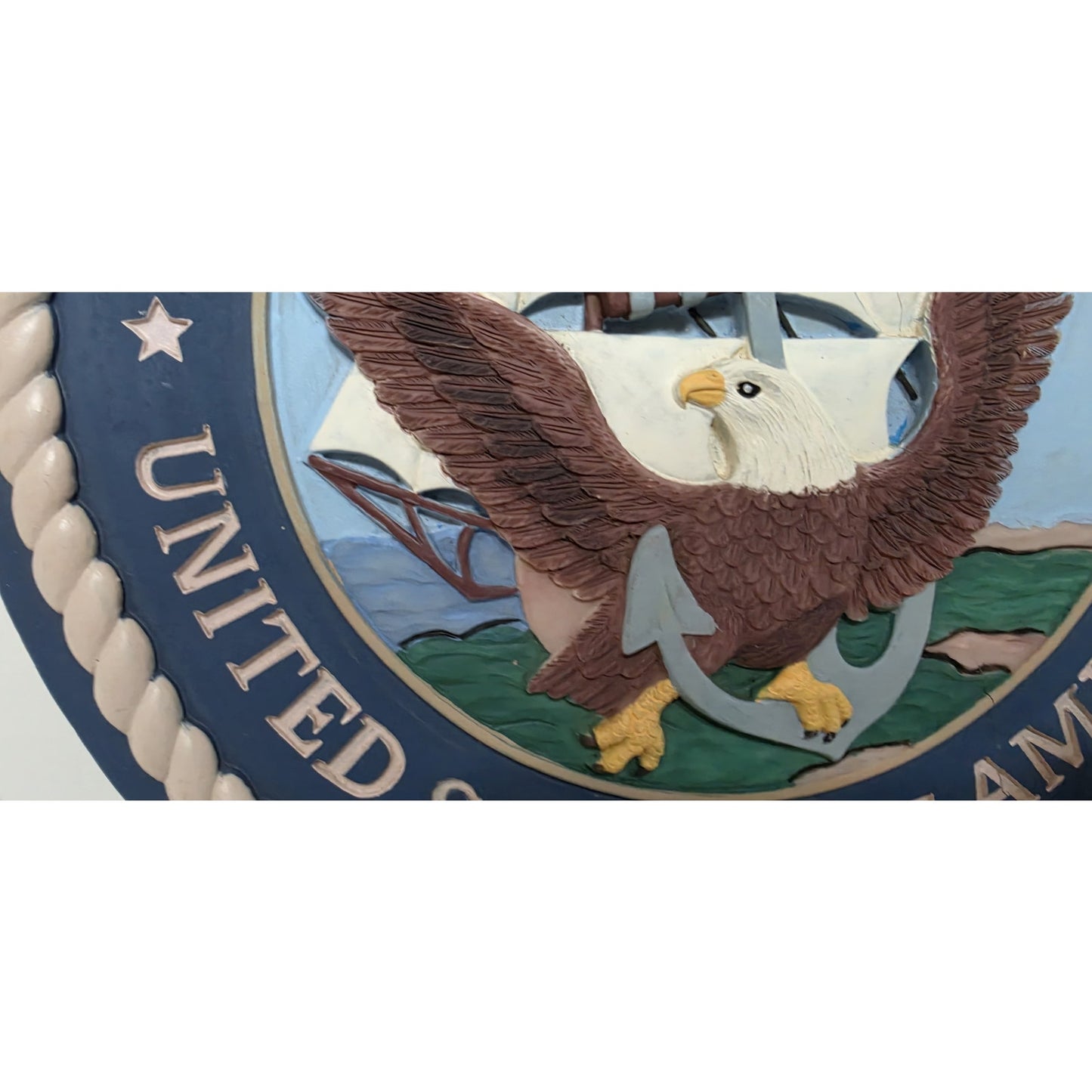 Vintage Dept. of the Navy Embossed Concrete Plaque – Hand Painted – Repaired