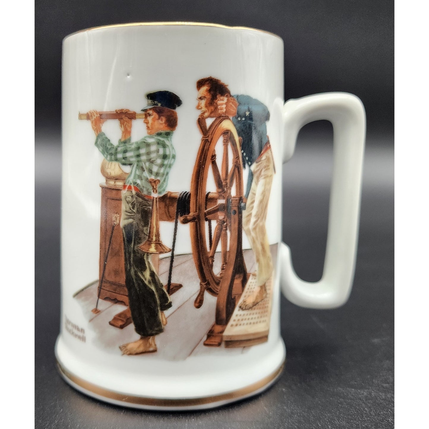 1985 Norman Rockwell Seafarers Tankard Set of 4 w/ Boxes Japan 22K Gold by LJS