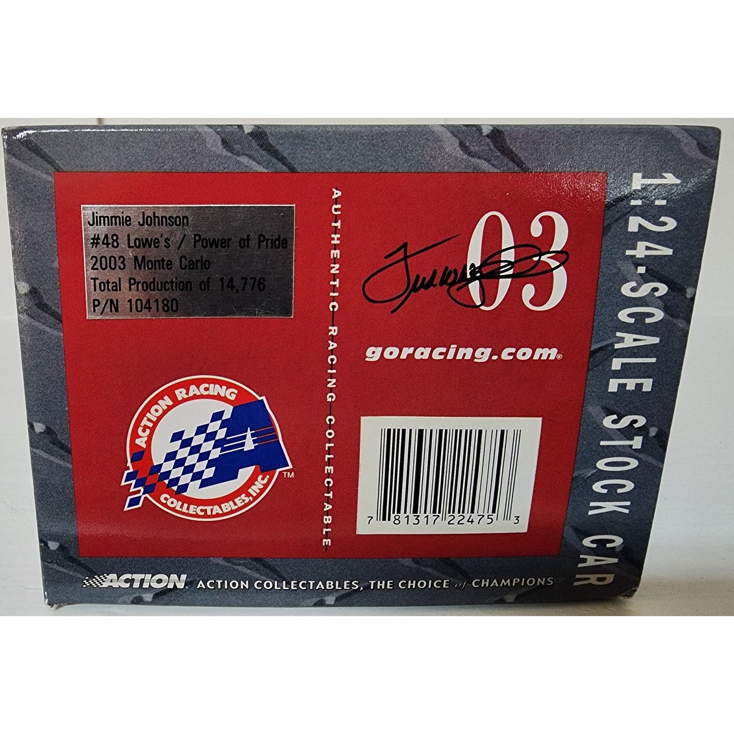 2003 Action 1:24 Jimmie Johnson #48 Lowe’s Power of Pride Monte Carlo Diecast