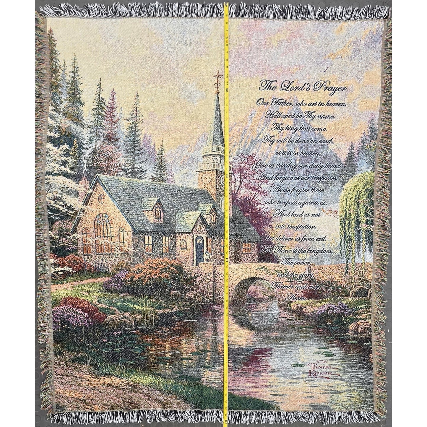 Thomas Kinkade 2006 Lord’s Prayer Tapestry Throw 60x51 Vintage Chapel Scene
