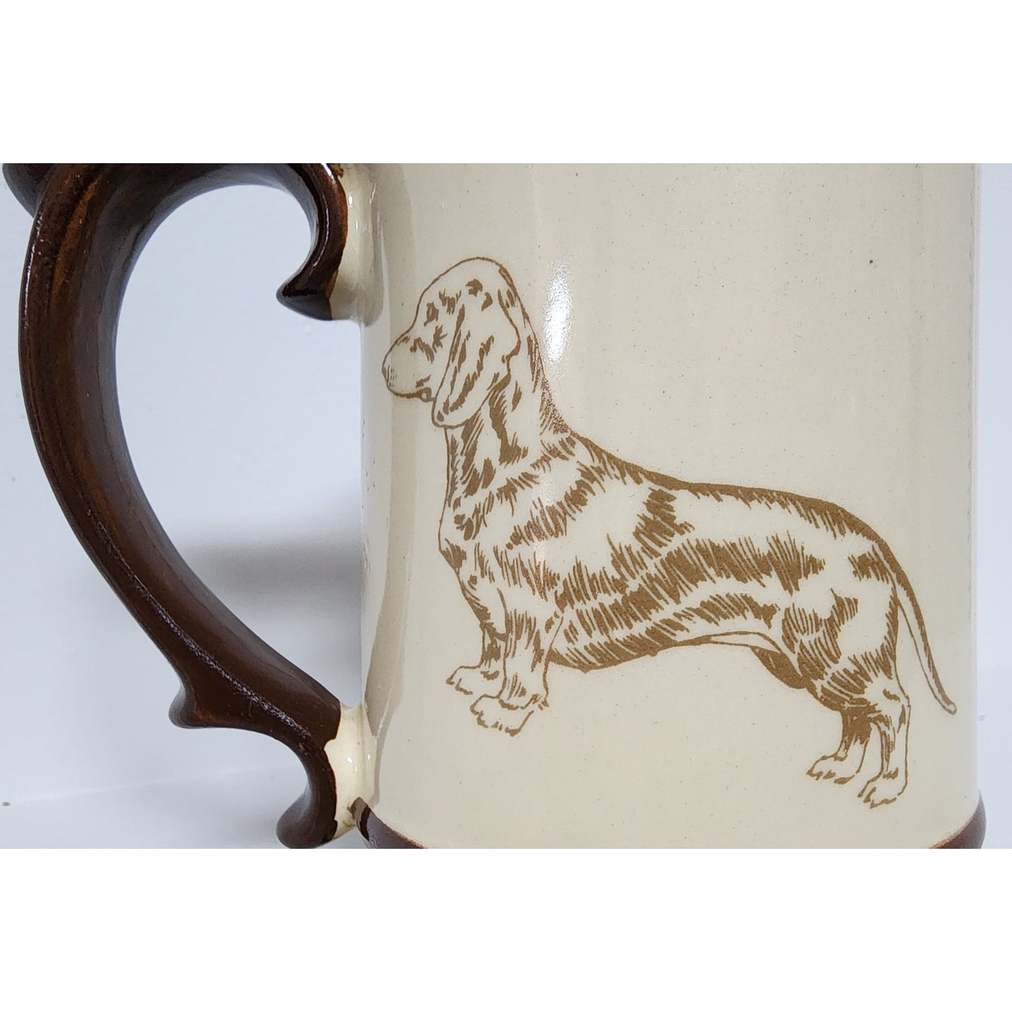 GG Dachshund Stoneware Handmade Mug 12oz Beige Brown Art Dog Breed Info Vintage