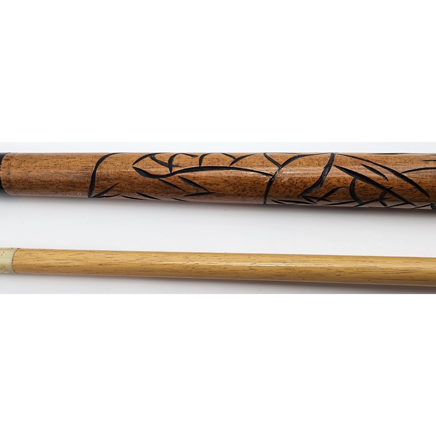 Vintage Hand Carved Wood Brass Cane w/ Hidden Pool Cue 33" - Rare