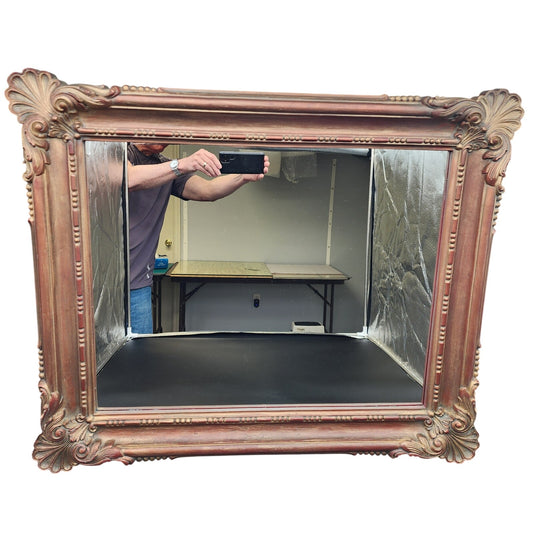 Vintage Ornate Faux Wood Mirror 36 x 30.5 Carved Scroll Frame Excellent