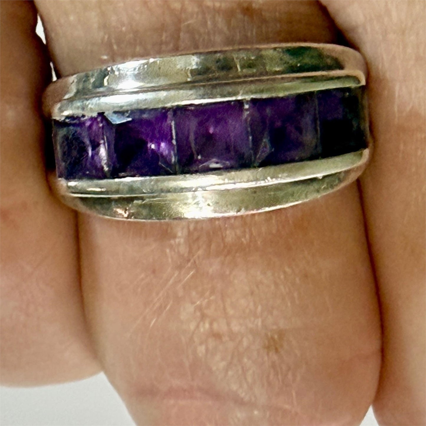 Vintage 925 Sterling Silver Amethyst Channel Ring Size Ladies 7