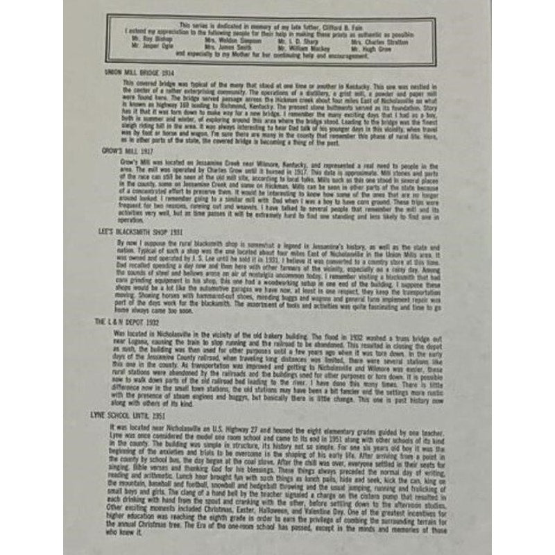 The Nostalgic Jessamine County Past Prints Series One, Signed Howard Fain, 1970 Set Framed