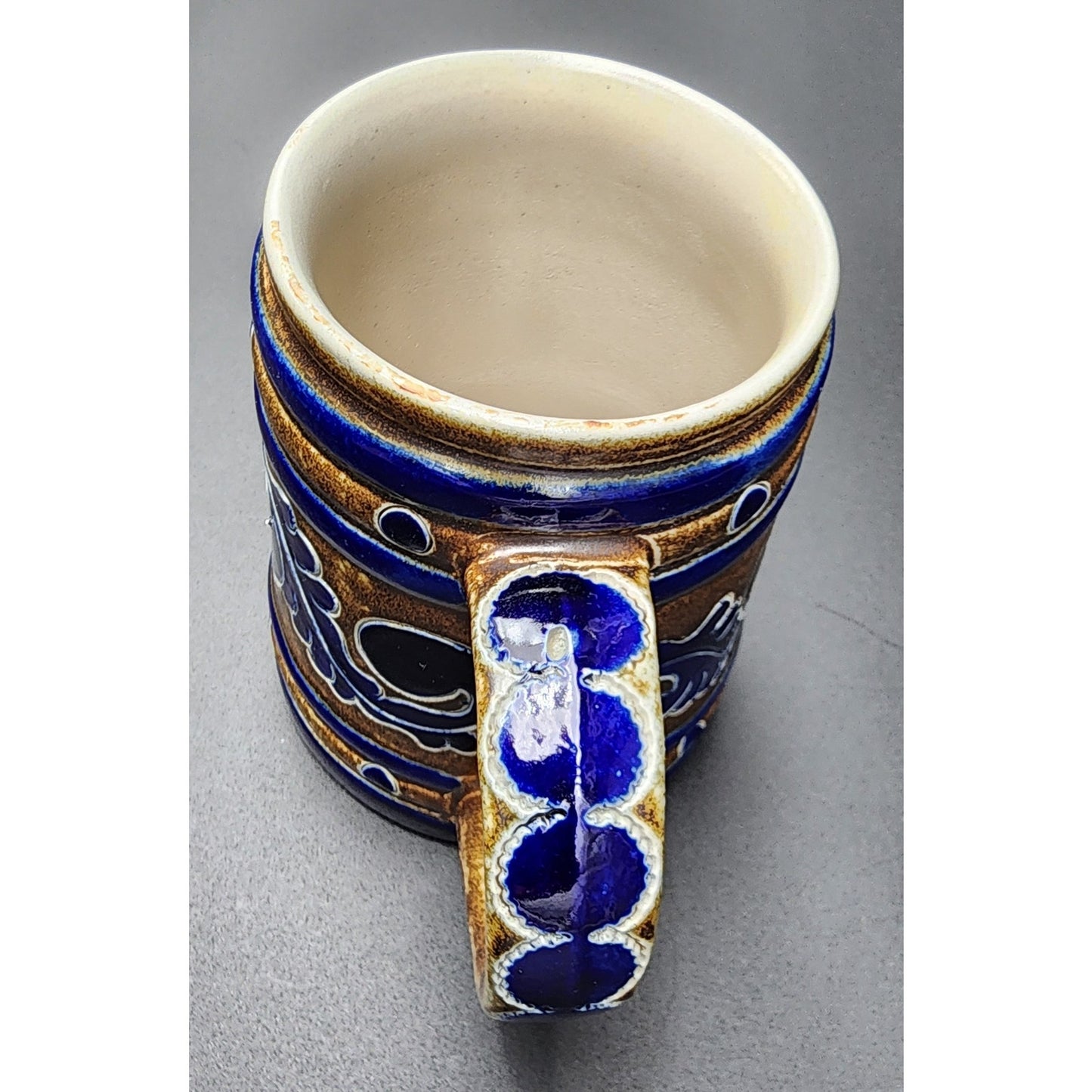 Vintage Goebel Merkelbach Stoneware Mug Cobalt Blue Salt Glaze Raised Design