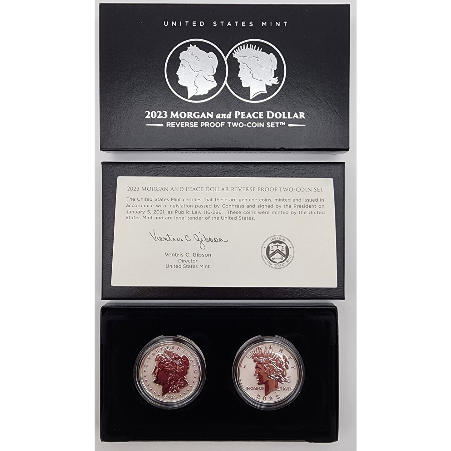 2023 Reverse Proof Morgan & Peace Silver Dollar 2-Coin Set US Mint Boxing + CoA