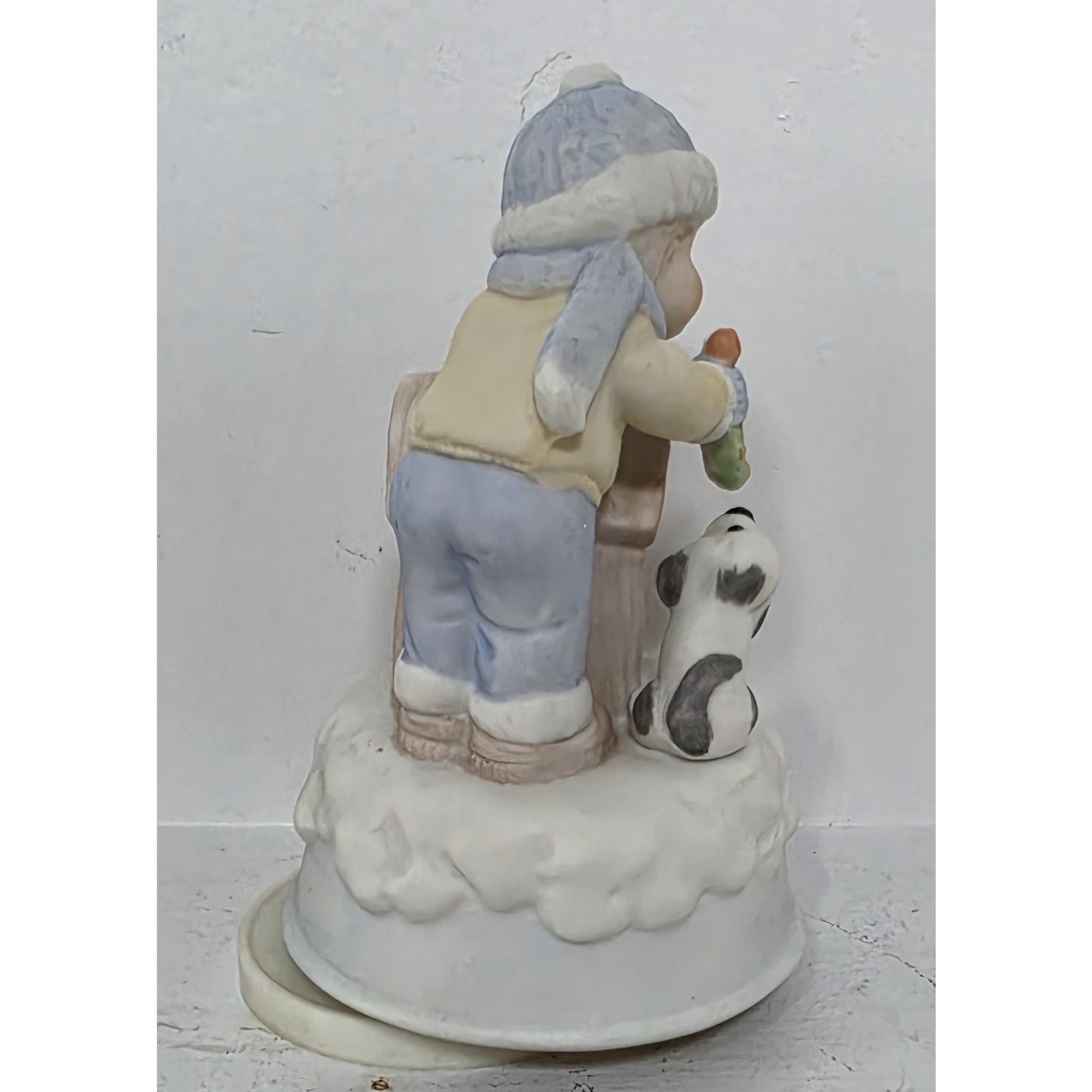 Vintage Boy & Dog Christmas Music Box Rotating Porcelain Figurine