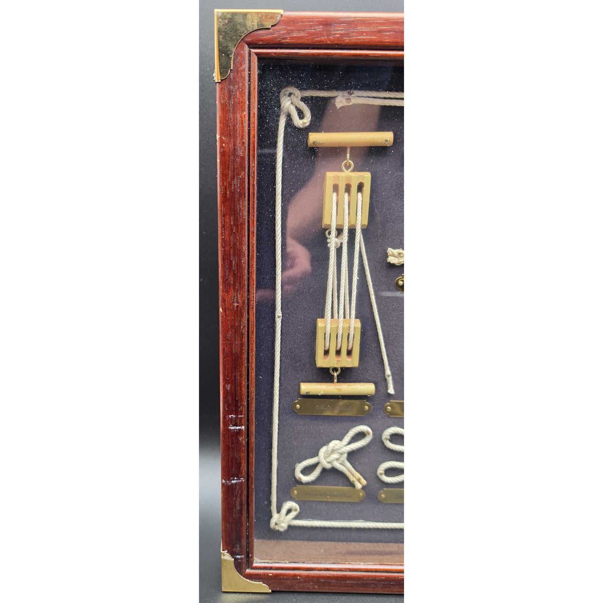 Vintage Nautical Rope Knot Shadow Box Wooden Display Brass Frame Wall Art 20.5"