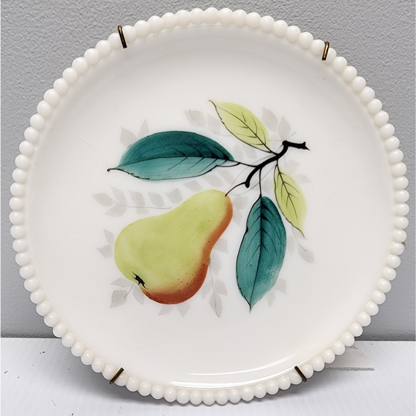 VTG Westmoreland Milk Glass Beaded Edge Fruit Plates 5 Set, Hand Painted, 7.5"