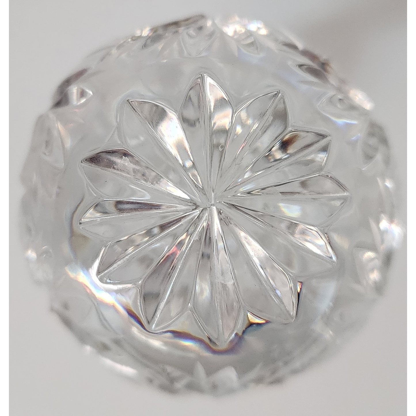Vintage Lead Crystal Cut Glass Egg on Pedestal Base 7.25" Starburst & Leaf Motif
