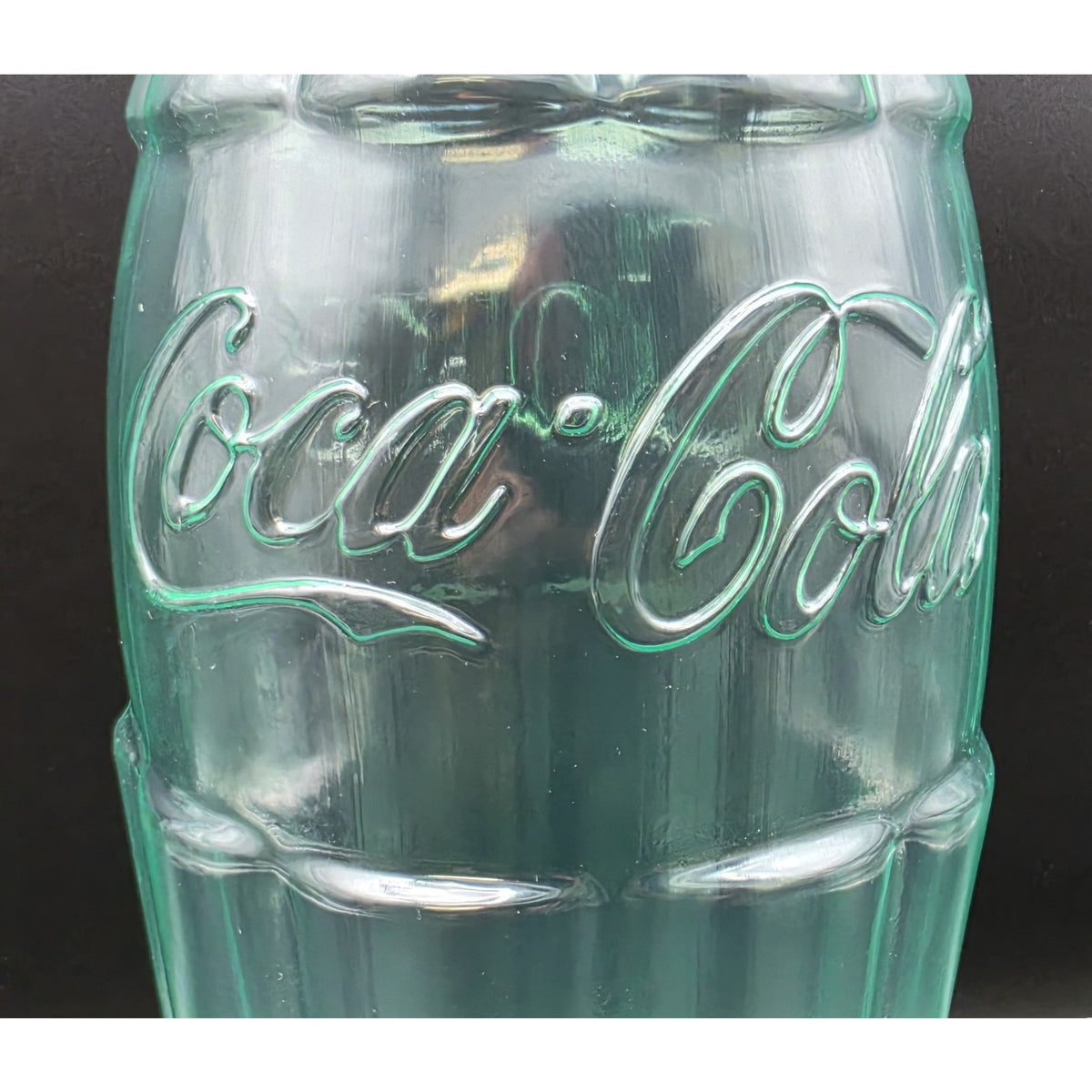 Vintage 1989 Coca Cola Huge 23.5 Plastic Bottle Bank Green Tinted Glass Look Box