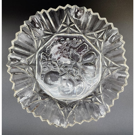 Vintage 11" Indiana Glass Bowl Grapevine Motif Scalloped Fluted Rim Elegant