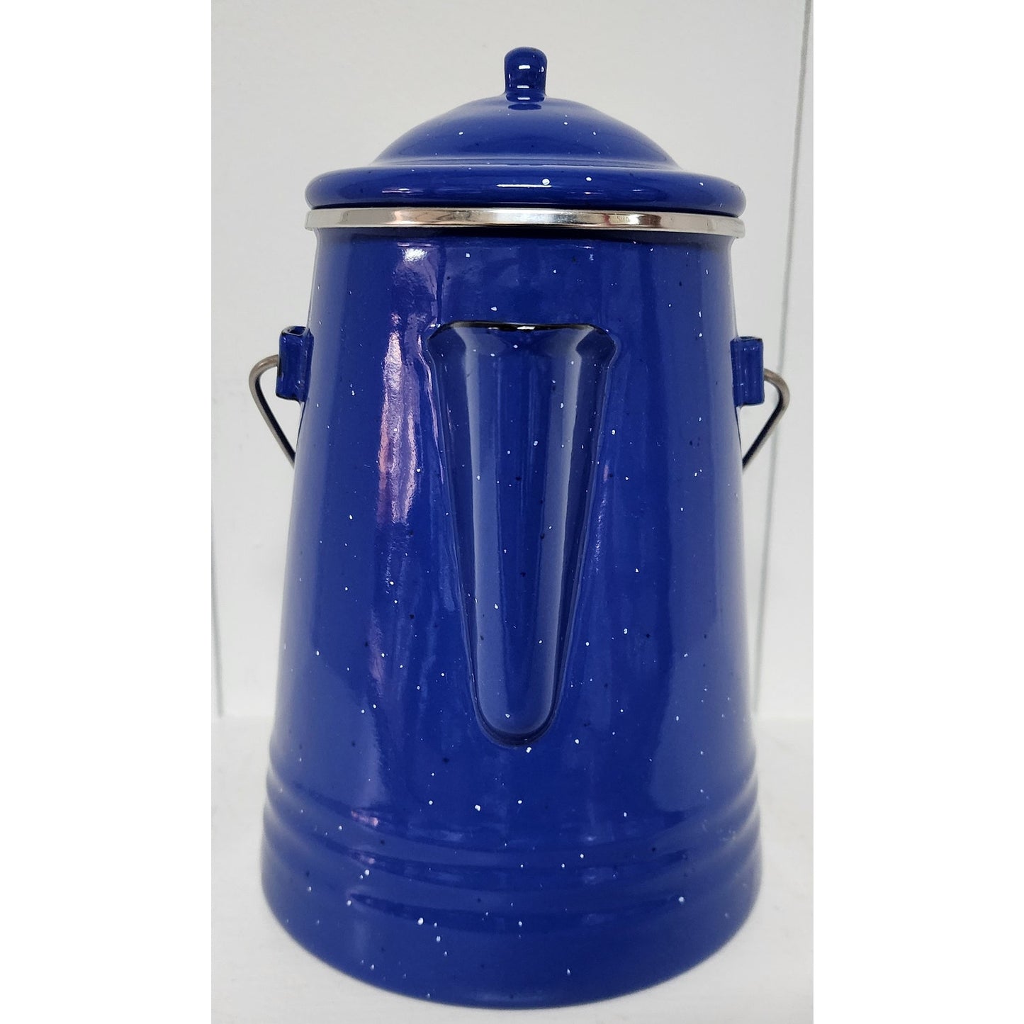 Vintage - Beautiful Blue Speckled Enamelware Water Kettle Pot w/ Handle & Lid