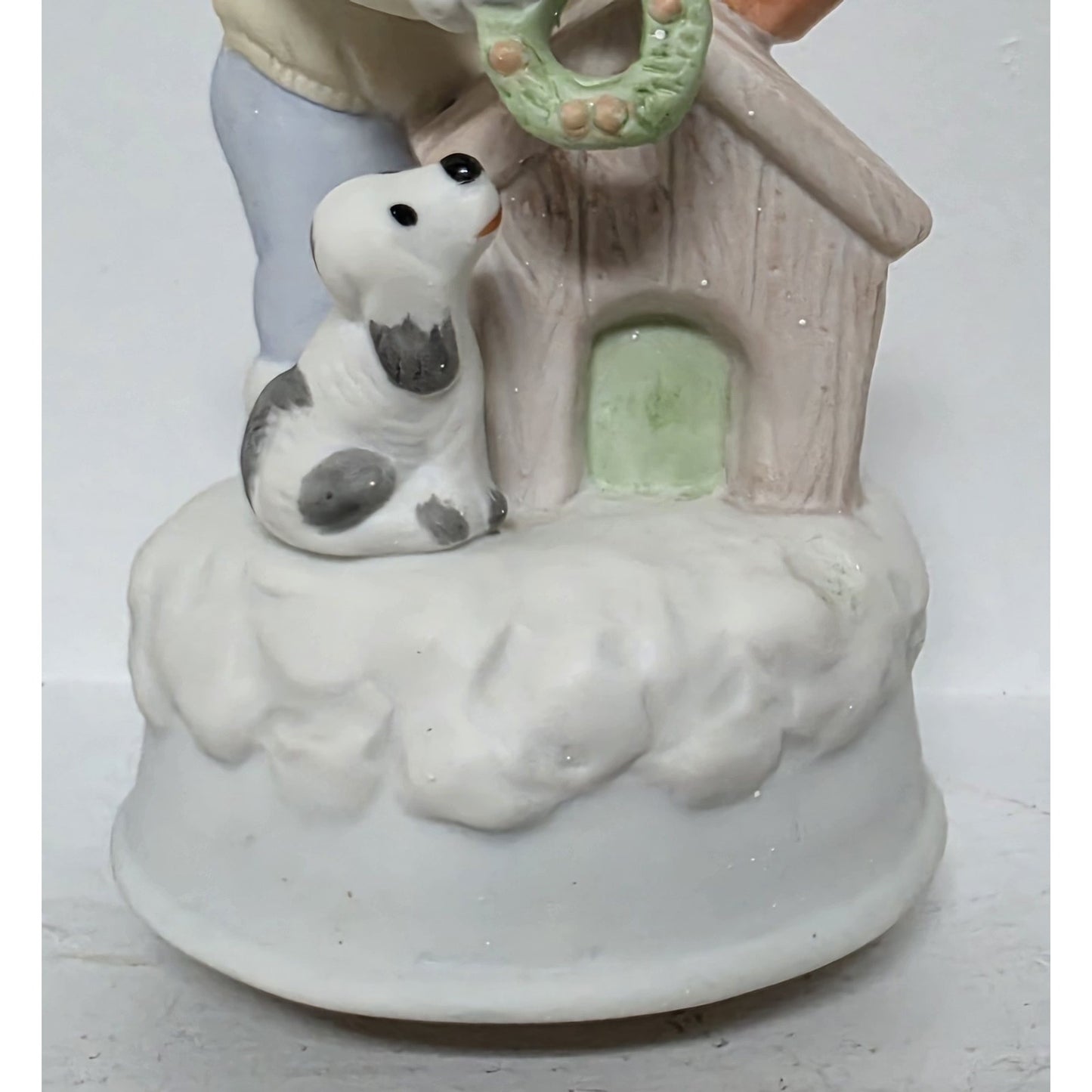 Vintage Boy & Dog Christmas Music Box Rotating Porcelain Figurine