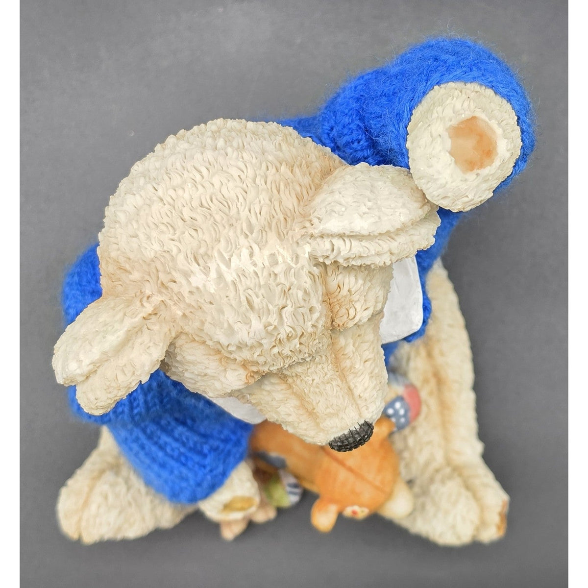 Vintage UK Bear Figurine Knit Royal Blue Sweater Cross Stitch UK Basketballs 8"