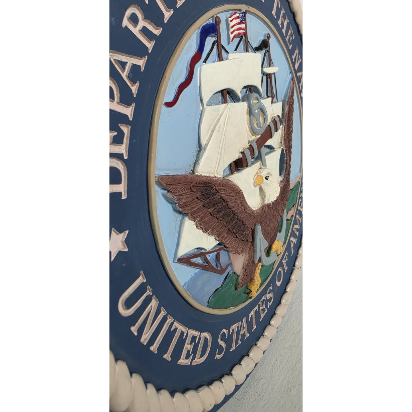 Vintage Dept. of the Navy Embossed Concrete Plaque – Hand Painted – Repaired
