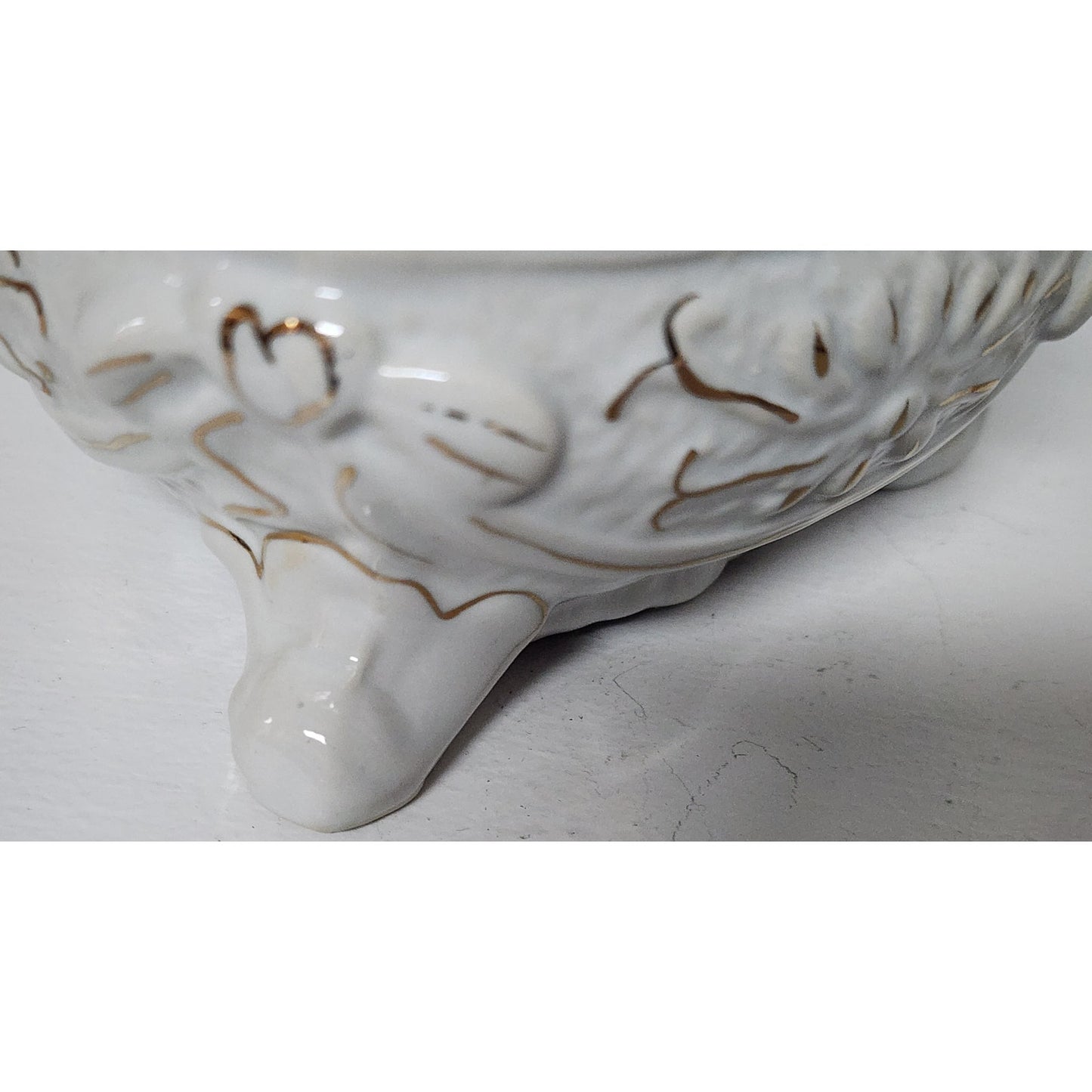Vintage Porcelain Heart Trinket Box w/ Floral Bouquet & 22K Gold Detailing