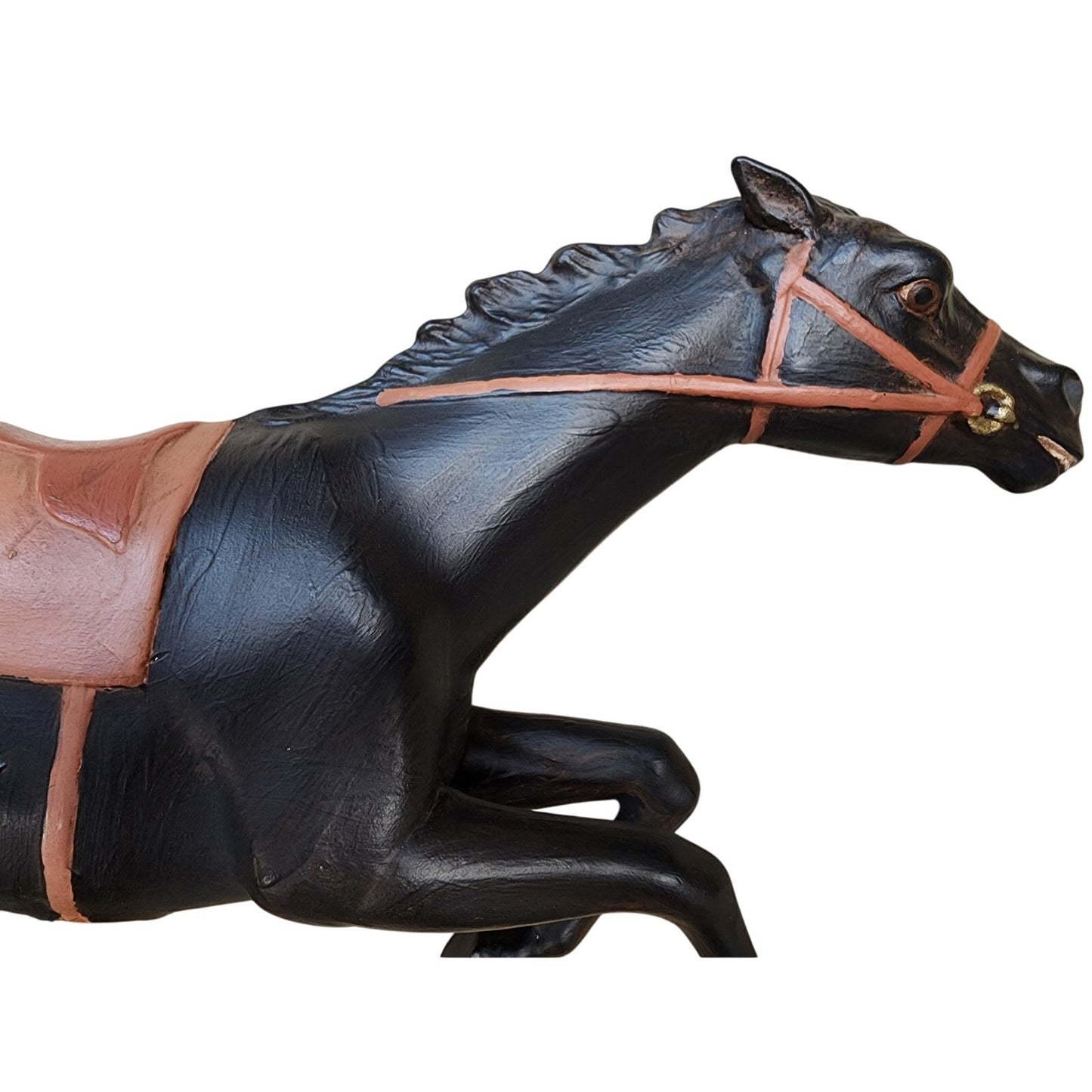 Hand Painted Ceramic Horse Figurine Running Action Black w/ Saddle 15.5”